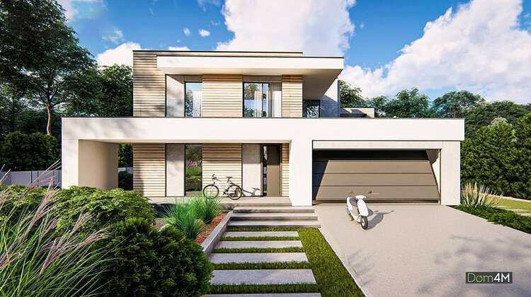 План дома в стиле минимализм площадью 224 кв. м с гаражом на две машины