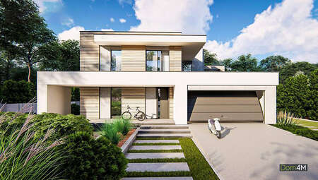 План дома в стиле минимализм площадью 224 кв. м с гаражом на две машины