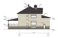 План двухэтажного коттеджа с гаражом на два автомобиля и просторной верандой
