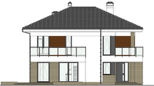 План европейского стильного дома с пристроенным гаражом общей площадью 216 кв. м, жилой 108 кв. м