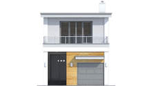 Живописный двухэтажный дом в стиле минимализма с гаражом для одного автомобиля общей площадью 181 кв. м, жилой 89 кв. м