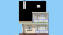 Схема оригинального дома в три уровня площадью 169 кв. м с четырьмя спальнями