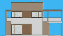 Схема дома в духе минимализма площадью 148 кв. м с четырьмя спальнями