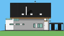 Двухэтажный дом с просторным балконом и гаражом на два авто