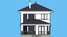 Двухэтажный дом с небольшой террасой под отдельной трехскатной крышей