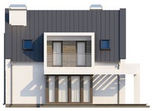 Проект современного коттеджа с мансардой и оригинальным балконом