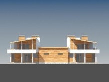 Проект особняка на две семьи в стиле хай-тек с плоской крышей