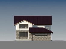 Проект двухэтажного коттеджа с кирпичным фасадом и большой террасой