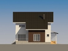Архитектурный проект дома с террасой, навесом для авто