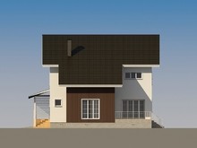 Архитектурный проект дома с террасой, навесом для авто