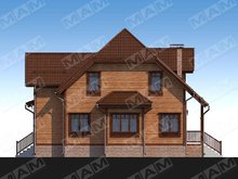 Проект для строительства мансардного коттеджа с деревянной отделкой фасада