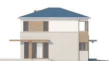 Компактный проект двухэтажного современного дома с тремя спальнями и гаражом