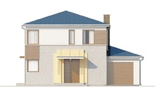 Компактный проект двухэтажного современного дома с тремя спальнями и гаражом