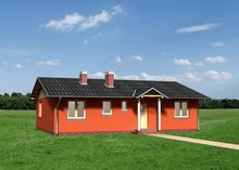 Проект уютного дома до 100 m² с террасой и четырьмя спальнями