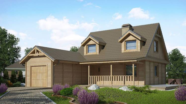 Проект двухэтажного дома с пристроенным гаражом на одно авто