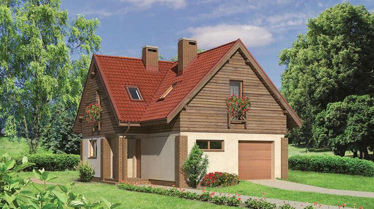 Проект двухэтажного коттеджа с деревянными фронтонами