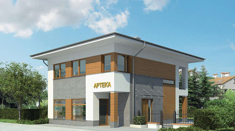 Двухэтажное здание универсального назначения с жилым помещением