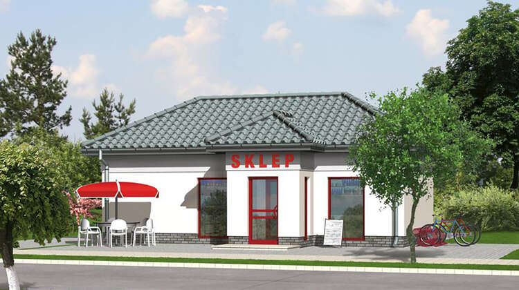 Проект здания небольшого торгового комплекса