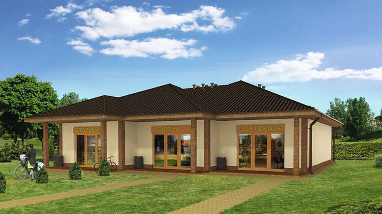 Проект здания на три торговых помещения