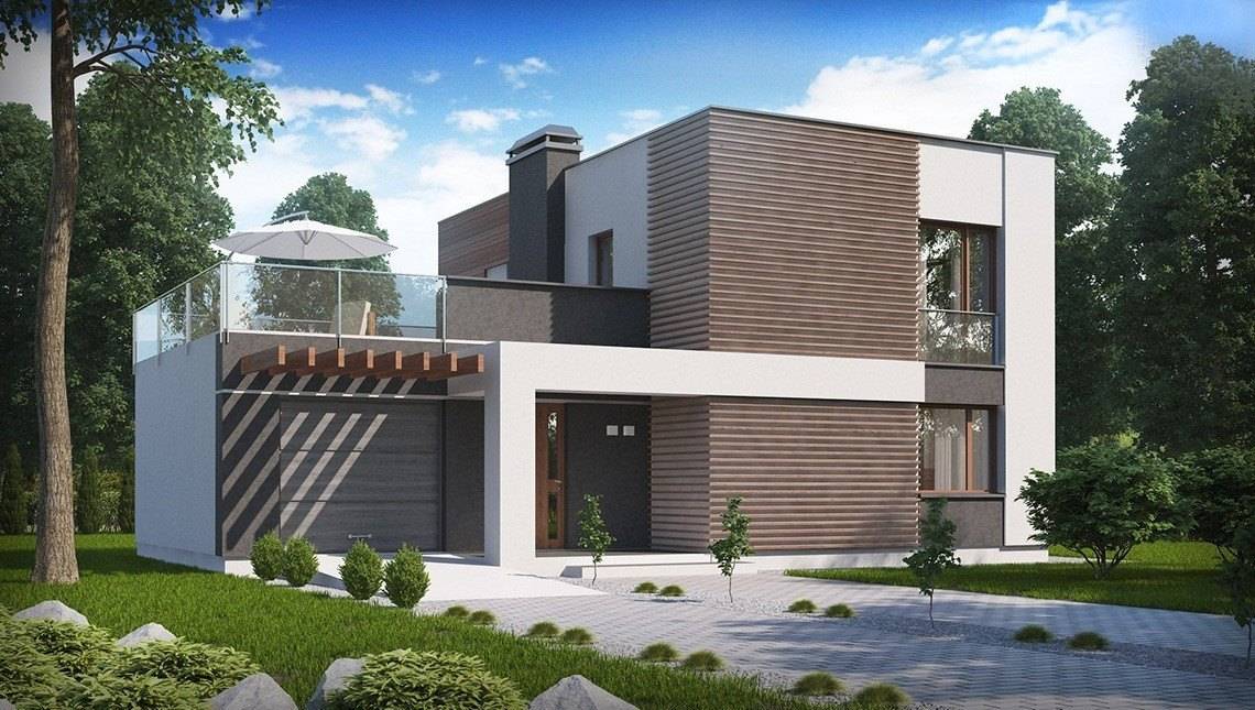 Проект двухэтажного дома с плоской крышей и гаражом | DOM4M в .