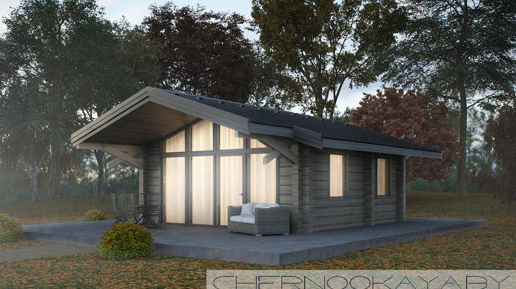 Проект дома для сезонного проживания общей площадью 40 кв. м с просторной террасой