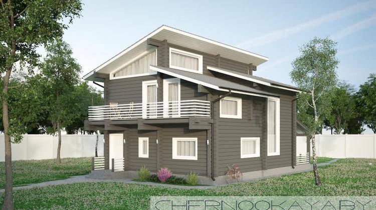 Двухэтажный коттедж из деревянного бруса с гостиной со вторым светом