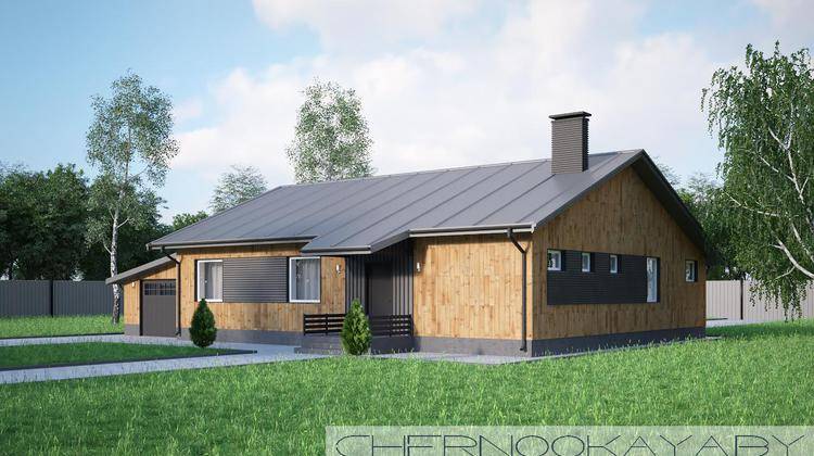 Современный загородный коттедж в один этаж