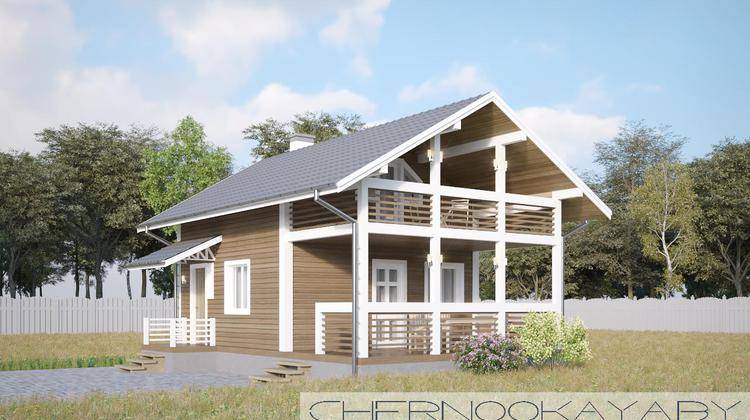 Дачный коттедж с просторной террасой и балконом