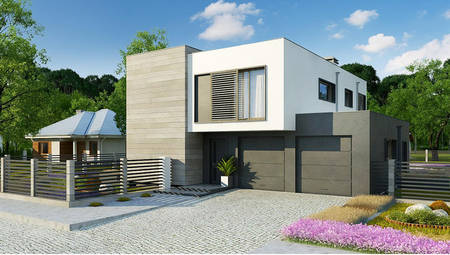 Проект двухэтажного дома на 220 кв. м с контрастным современным экстерьером