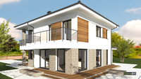 План европейского стильного дома с пристроенным гаражом общей площадью 216 кв. м, жилой 108 кв. м