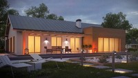 Проект одноэтажного дома простой формы с удобным гаражом для двух авто