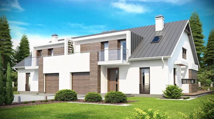 Проект стильного коттеджа хай-тек на две семьи