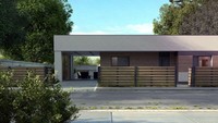 Проект одноэтажного дома хай-тек с бассейном и прозрачным гаражом