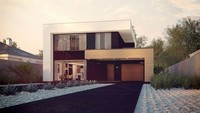 Проект современного двухэтажного дома хай-тек с встроенным гаражом