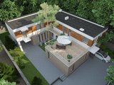 Проект двухэтажного дома Г-образной формы с внутренним двориком