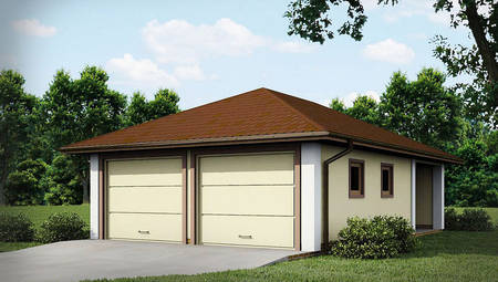 Проект сдвоенного гаража с четырёхскатной крышей