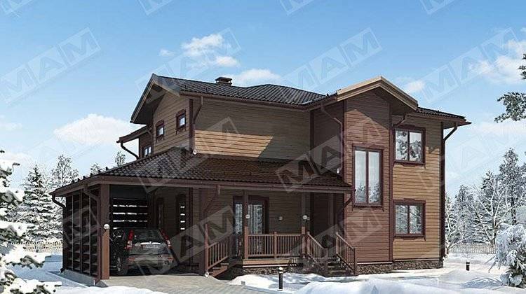 Проект дома с оригинальным деревянным дизайном фасада