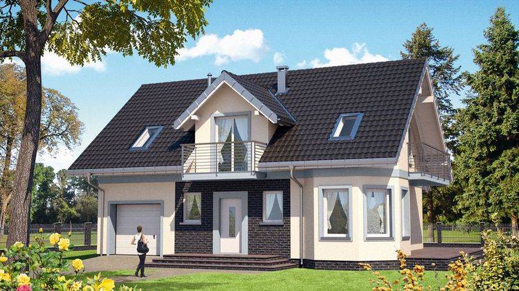 Двухэтажный коттедж в современном стиле с тремя балконами