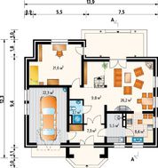 Двухуровневый коттедж со встроенным гаражом для одного автомобиля