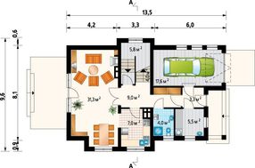 План симпатичного коттеджа площадью 167 кв. м с песочными стенами и красной крышей