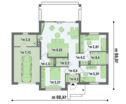 Проект компактного одноэтажного дома интересного дизайна