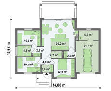 Проект компактного одноэтажного дома интересного дизайна