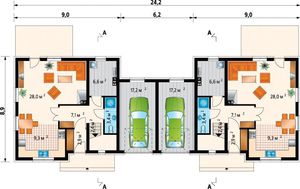 Архитектурный проект стильного коттеджа для двух семей