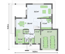 Проект 2х этажного коттеджа со сдвоенным гаражом