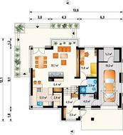 Интересный коттедж с крыльцом и узкой угловой террасой