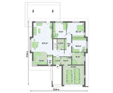 Проект стильного коттеджа с тремя спальнями и фронтальным гаражом