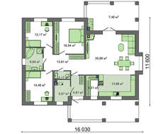 Красивый одноэтажный коттедж с большой крытой террасой