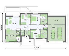 Одноэтажный коттедж с многоскатной крышей