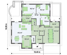Проект большого одноэтажного дома с гаражом для двух машин