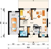 Проект современного особняка с просторной комнатой для санитарных процедур